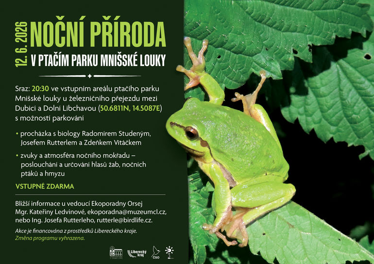 Noční příroda v ptačím parku Mnišské louky
